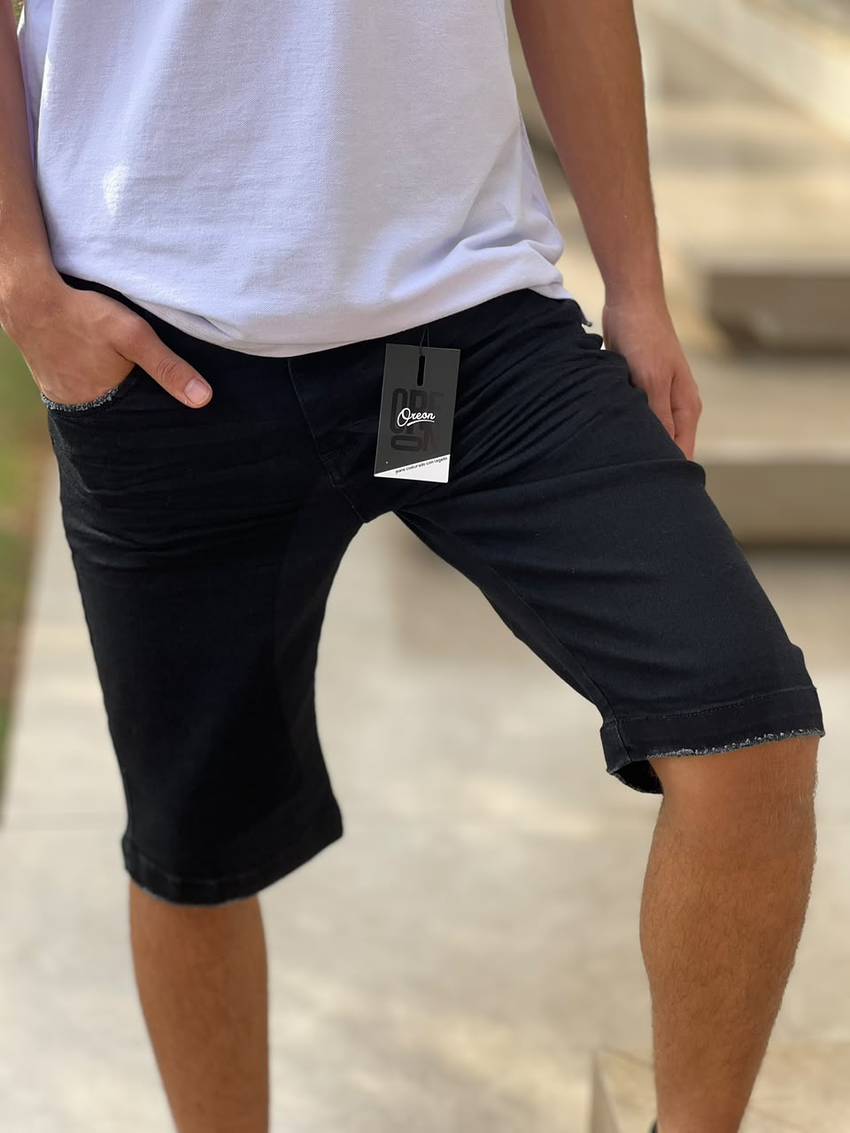 Bermuda Jeans Masculina Preta Oreon Jeans